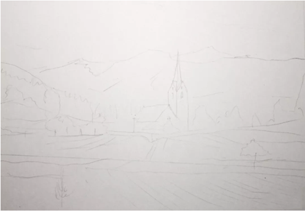 手绘教程——如何用油画棒画一幅田园风景画！